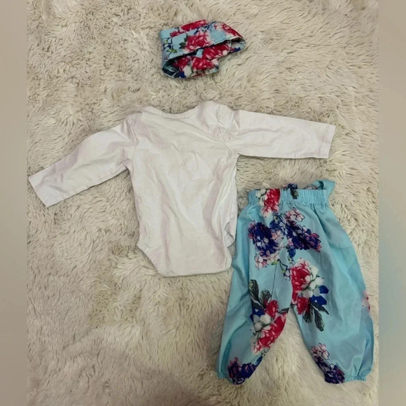 RoryChen Bay and Kids Matching floral blue with pink flowers outfit size 70 - Picture 5 of 6